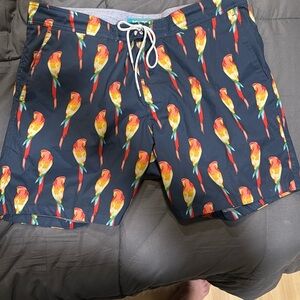 Men's Parrot Print Bonobos Swim Shorts Size 36